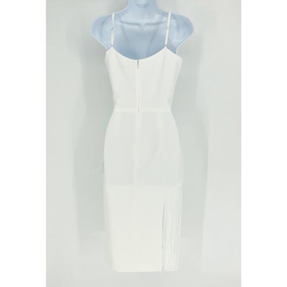 DRESS THE POPULATION Rory Midi Sheath Dress XS Off White Fringe Hem NWT - Picture 9 of 15